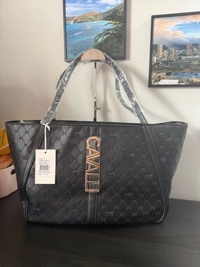 Cavalli Class NWT Black Sandra Shopper Tote Bag